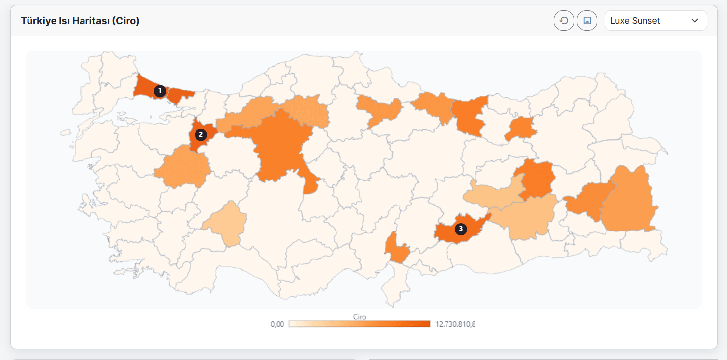 Türkiye ısı haritası ile satış dağılımı ekranı